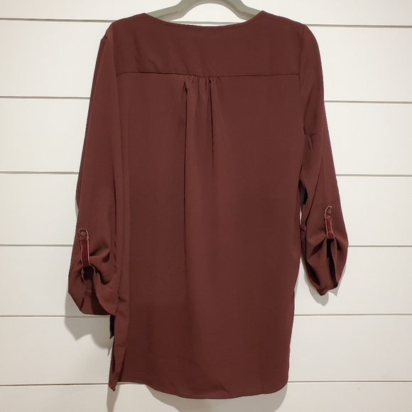Vero moda lg long flowy tunic 3/4 sleeve oversized blouse burgundy - Picture 4 of 15